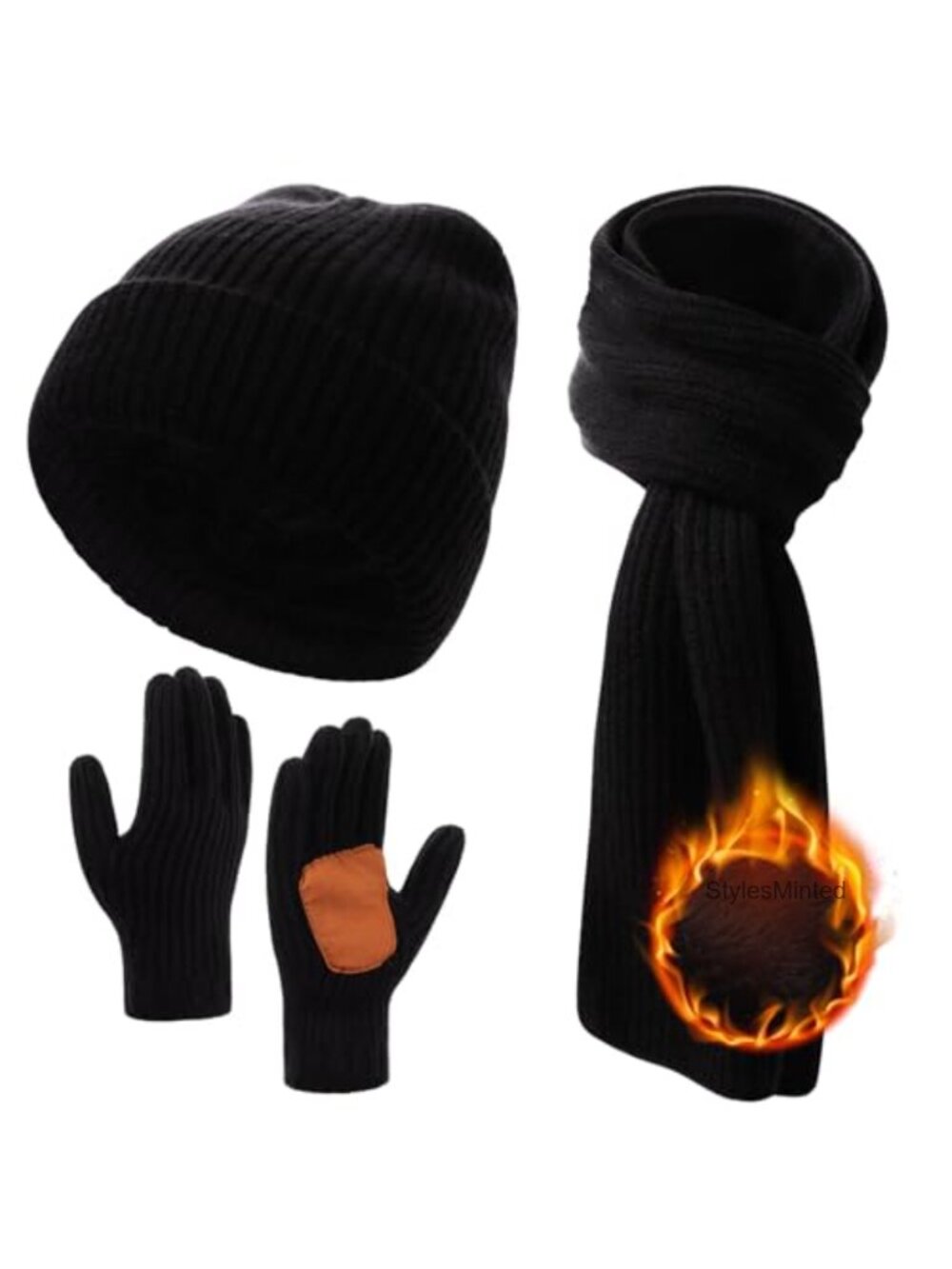 Men's Oversize Beanie Touchscreen Gloves Long Scarf Set Wool Blend